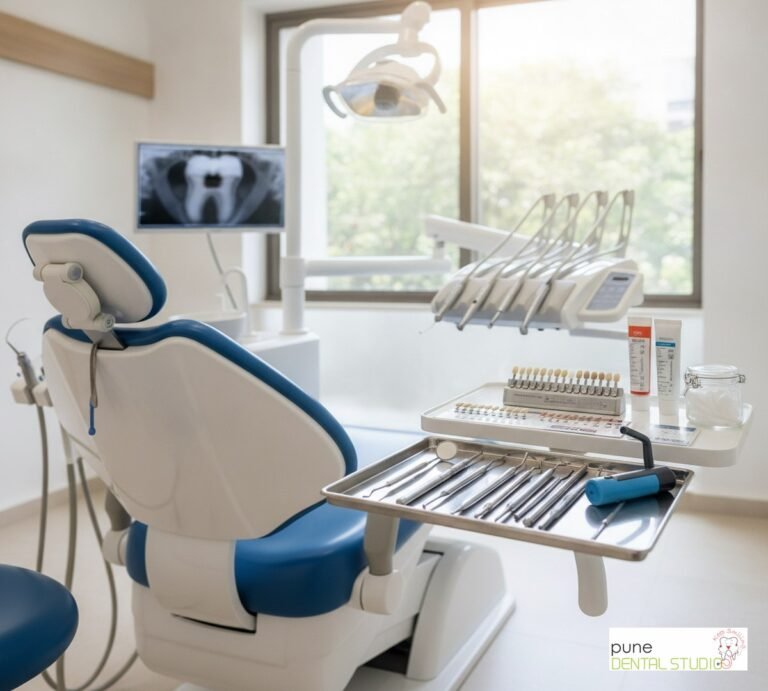 Equipment and interior of a Dental Clinic in Baner, illustrating “What Happens During a Composite Filling Appointment (And Why Single-Sitting Matters)”, for the section “You've Got a Cavity. Now What?”