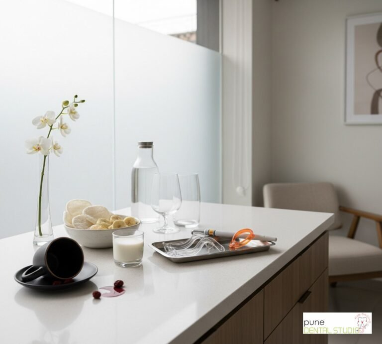 Equipment and interior of a Dental Clinic in Baner, illustrating “Teeth Whitening Aftercare: What You Can (and Cannot) Eat for 48 Hours”, for the section “You've Just Had Your Teeth Whitened. Now What?”