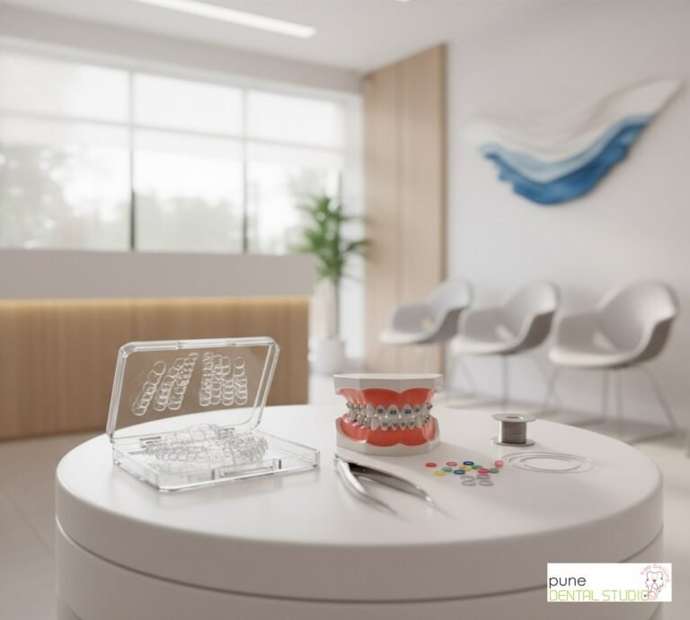 Equipment and interior of a Dental Clinic in Baner, illustrating “Invisible Aligners vs. Traditional Braces: Which Costs Less & Works Faster?”, for the section “The Question Everyone Asks Me”